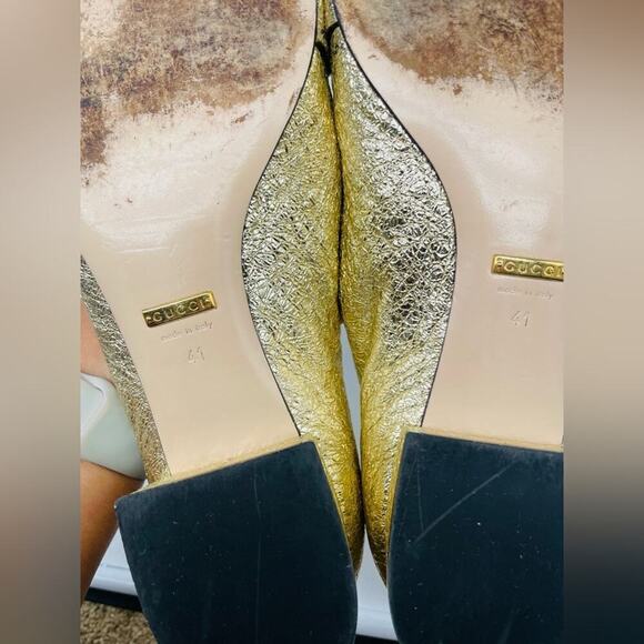 Gucci Gold Metallic leather GG fringe Marmont 30mm Heeled Loafer pumps EU 41 - Picture 7 of 12